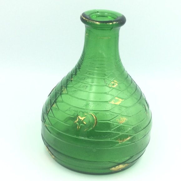 Vintage Italian Bottle Green Glass Mastercraft Moon Stars Gold - Picture 1 of 10